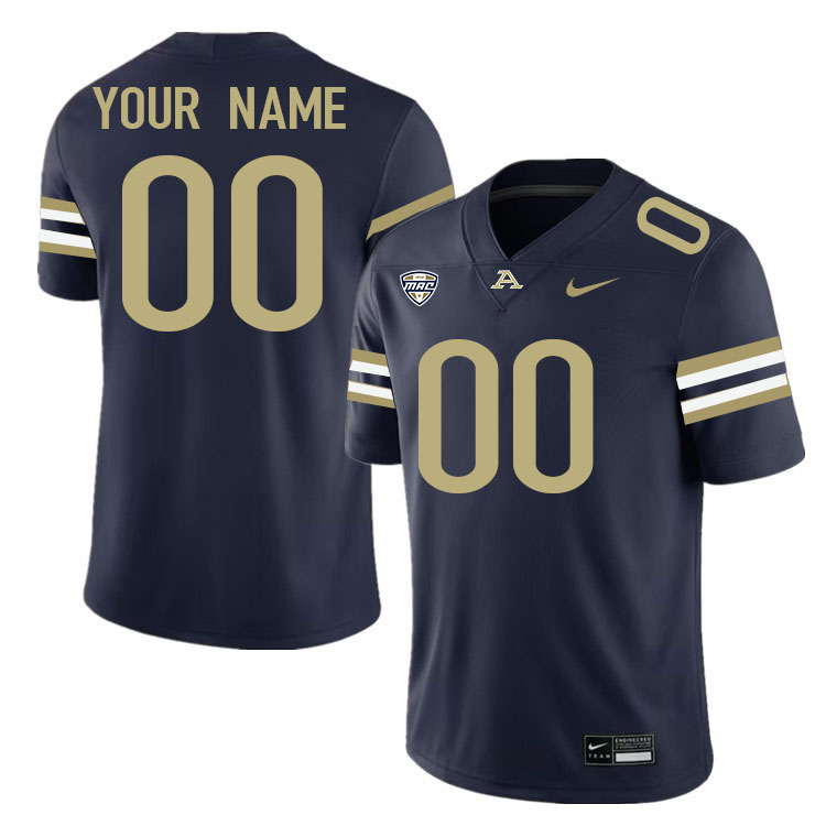 Custom Akron Zips Player's Name And Number Football Jersey-Navy